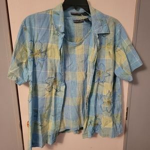 Fashion Classics Brand Short Sleeve Floral Button Down and Stretchy Tank Set